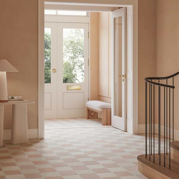 Bianco and Rosa Perlino 8x8 Tumbled Marble Checkerboard Tile