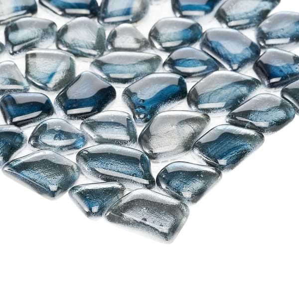 Komorebi Pebble Jet Stream Blue Polished Glass Mosaic Tile