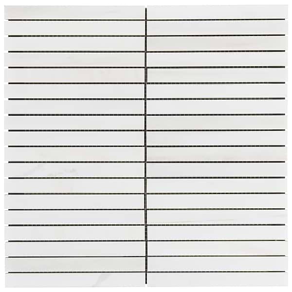 Bianco Dolomite White 1x6 Stacked Premium Polished Marble Mosaic Tile