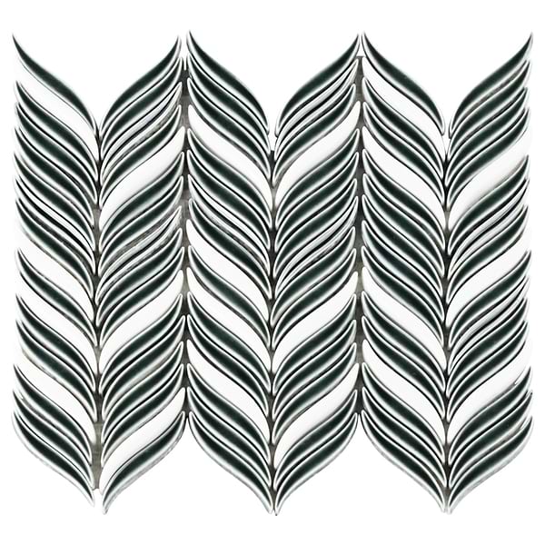 Nabi Alula Deep Emerald Green Chevron Crackled Glossy Glass Mosaic Tile
