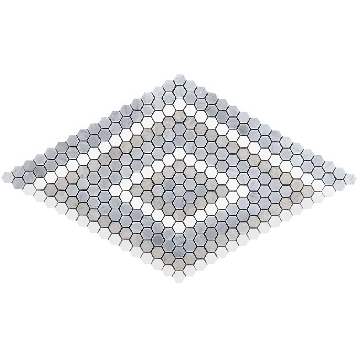 Juno Diamond Beige and Gray 1" Hexagon Polished Marble Mosaic Tile