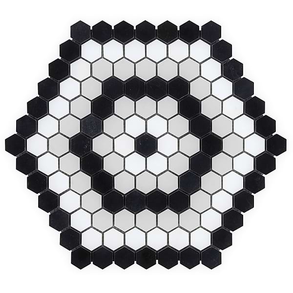 Juno Honeycomb Black and White 1" Hexagon Polished Marble Mosaic Tile
