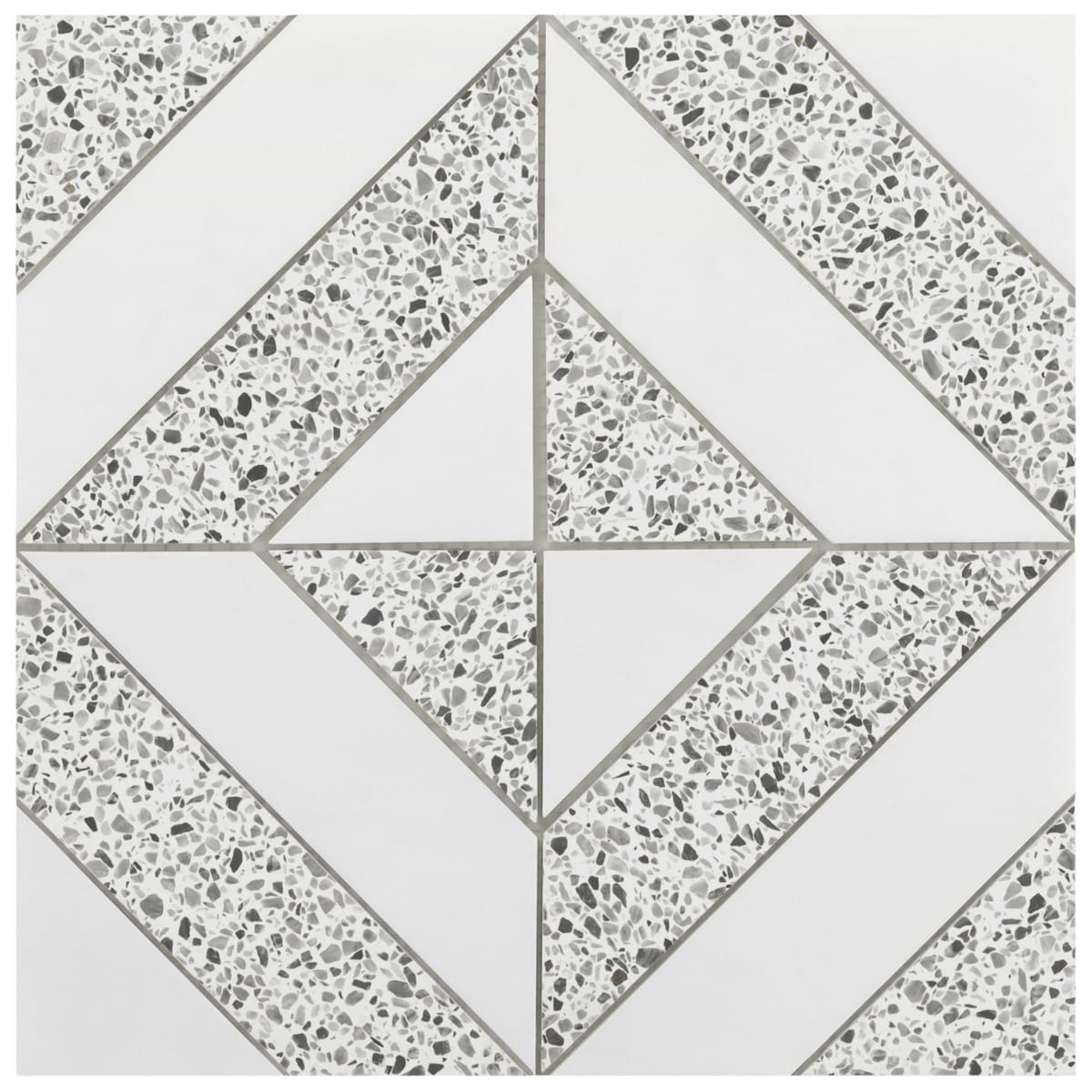 Cleopatra Diagonal Truffle White Terrazzo and Bianco White Marble Polished Mosaic Tile