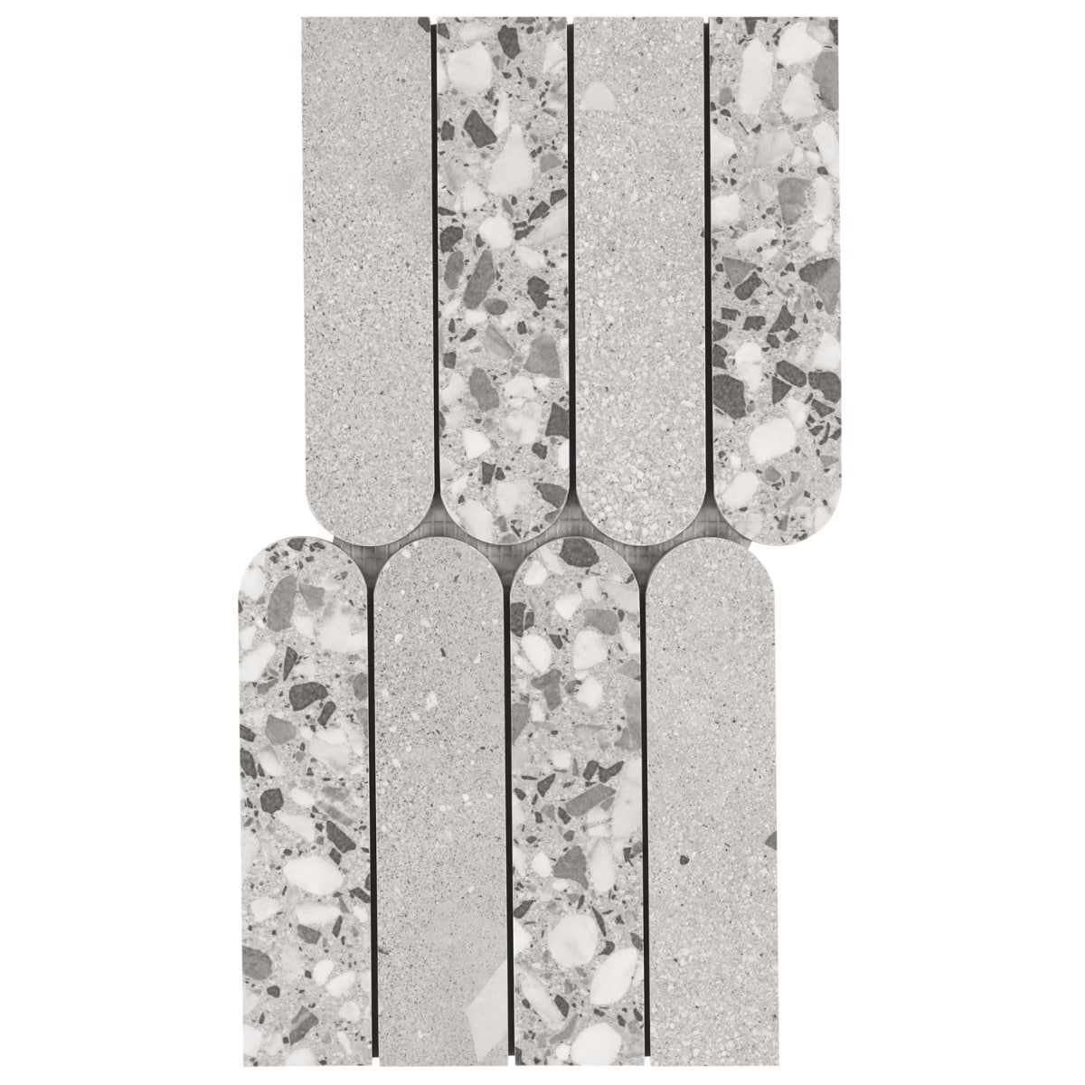 Kobe Fin Smoke Gray 2x8 Terrazzo Look Matte Porcelain Mosaic Tile