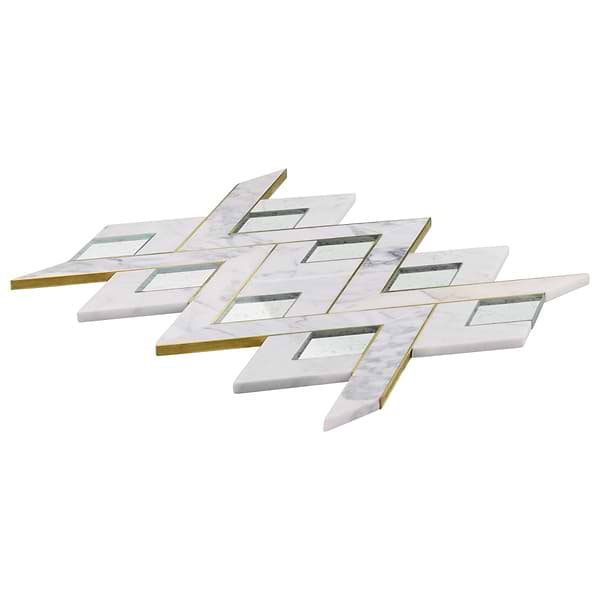 Zeta Mirror Silver Polished Marble- Antique Mirror and Brass Waterjet Mosaic Tile