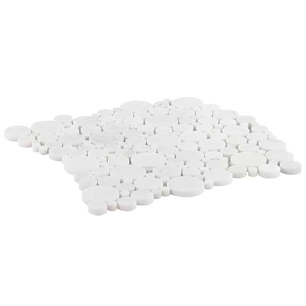 Kinetic White Asian Statuary Small Circles Honed Marble Mosaic Tile