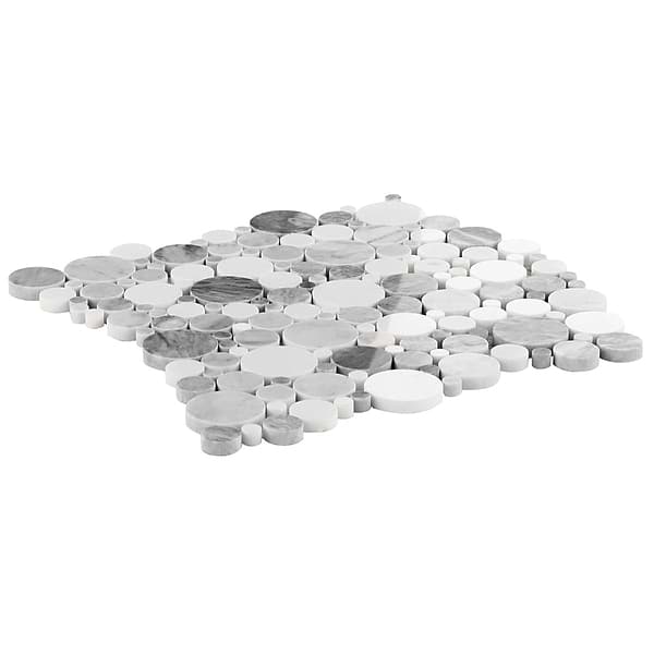 Kinetic Fog White Small Circles Polished Marble Mosaic Tile
