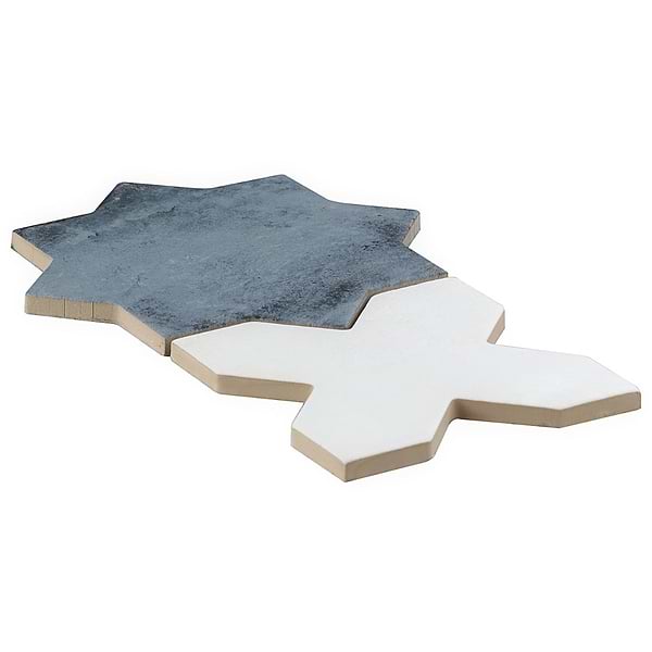 Parma Denim Blue Matte Star and White Polished Cross 6" Terracotta Look Porcelain Tile