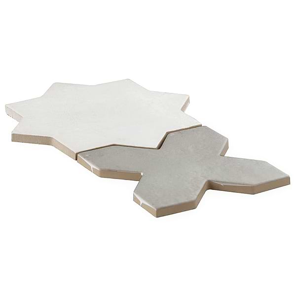 Parma White Matte Star and Dove Gray Matte Cross 6" Terracotta Look Porcelain Tile