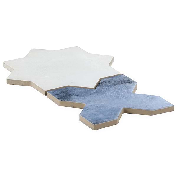 Parma White Matte Star and Denim Blue Matte Cross 6" Terracotta Look Porcelain Tile