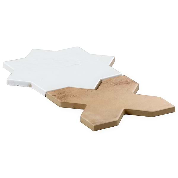 Parma White Polished Star and Cotto Brown Matte Cross 6" Terracotta Porcelain Tile