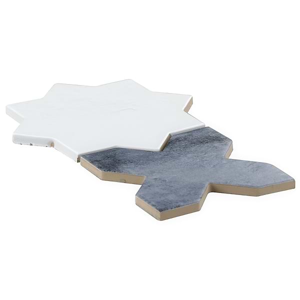 Parma White Polished Star and Denim Blue Matte Cross 6" Terracotta Look Porcelain Tile