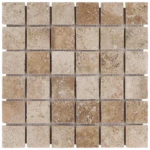 Seville Delfi Dark Beige 2x2 Travertine Look Matte Porcelain Mosaic Tile