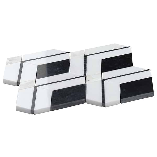 Diana Nero Black & White Polished Marble and Pearl Mosaic Tile