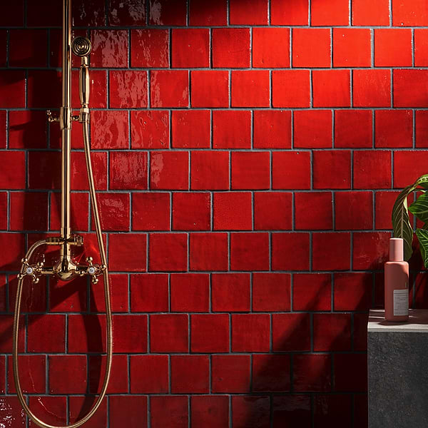 Emery Selenium Red 4x4 Square Handmade Crackled Glossy Terracotta Tile