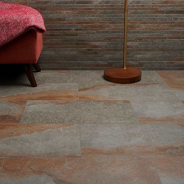 Acadia Iron Gray 24x48 Slate Look Matte Porcelain Tile