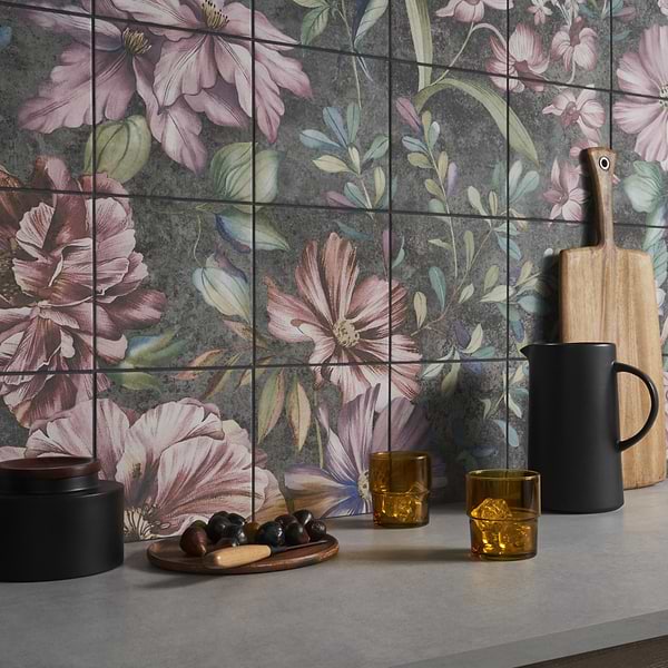 Angela Harris Wilder Garden Pink 8x8 Mural Matte Porcelain Tile