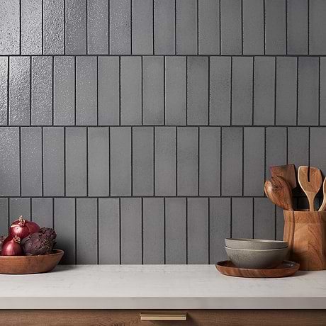 Color One Fossil Gray 2x8 Glossy Lava Stone Tile