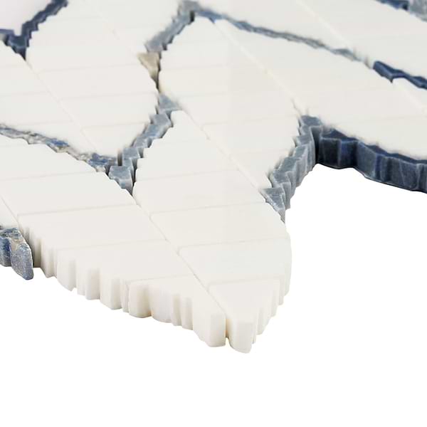 Ikara Thassos Polished Waterjet Marble Mosaic Tile in White, Blue, View 8, open zoomed image
