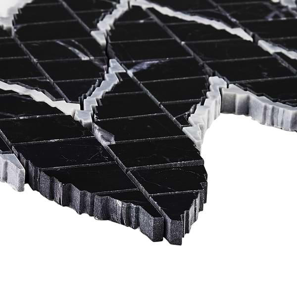 Ikara Nero Marquina Honed Waterjet Marble Mosaic Tile in Black, Gray, View 8, open zoomed image