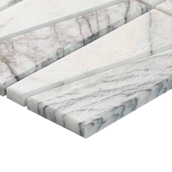 Velour Lilac 2x6 Trapezoid Leather Marble Mosaic Tile in White, Purple, View 8, open zoomed image