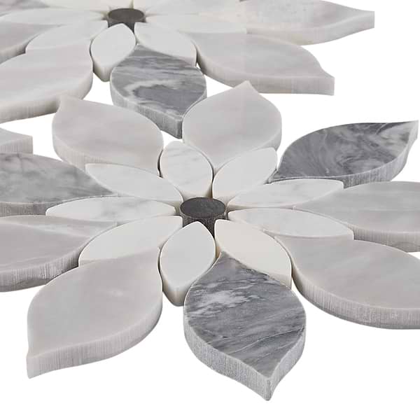 Wildflower Bardiglio and Bianco Carrara Polished Marble Mosaic Tile