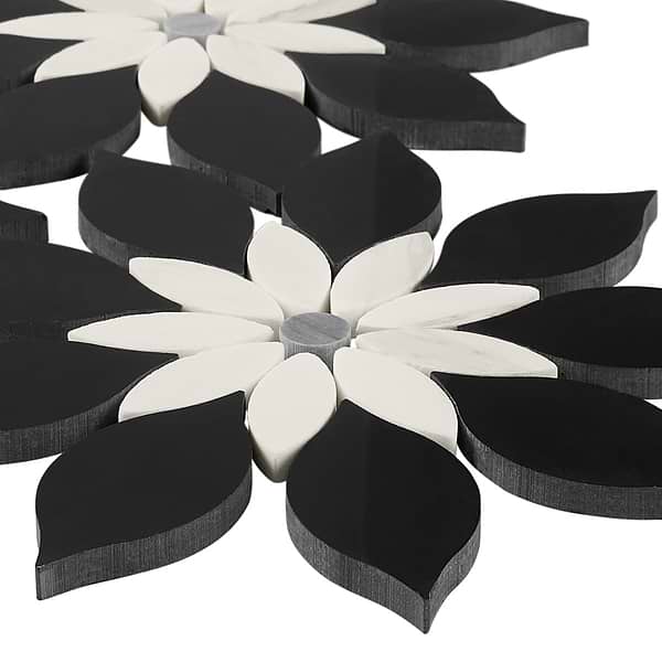 Wildflower Black Jade and Calacatta Marble Polished Mosaic Tile