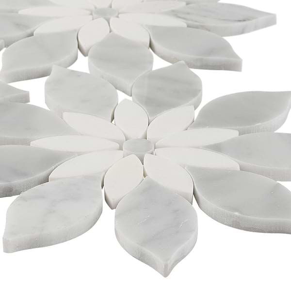 Wildflower Thassos and Bianco Carrara Marble Polished Mosaic Tile