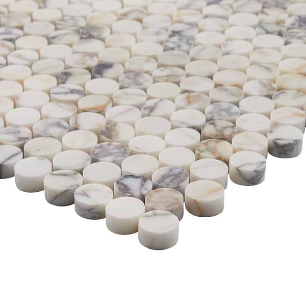 Calacatta Monet 1" Penny Round Honed Marble Mosaic Tile