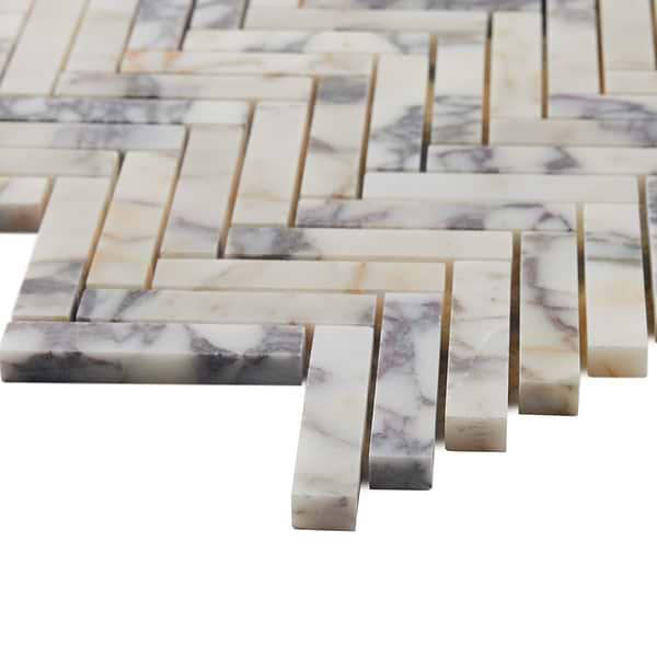 Calacatta Monet 1x3 Herringbone Honed Marble Mosaic Tile