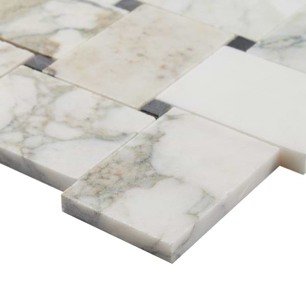 Calacatta Verde Premium 2x3 Basketweave Honed Marble Mosaic Tile