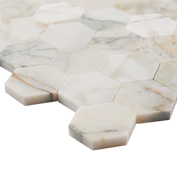 Calacatta Verde Premium 2" Hexagon Honed Marble Mosaic Tile