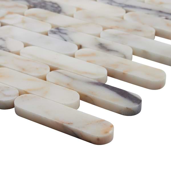 Calacatta Monet 1x4 Pill Honed Marble Mosaic Tile-Sample in White, View 8, open zoomed image