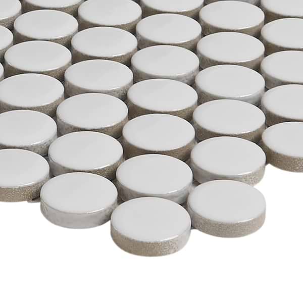 Serenity White 1" Penny Round Polished Porcelain Mosaic Tile