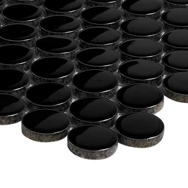 Serenity Black 1" Penny Round Polished Porcelain Mosaic Tile