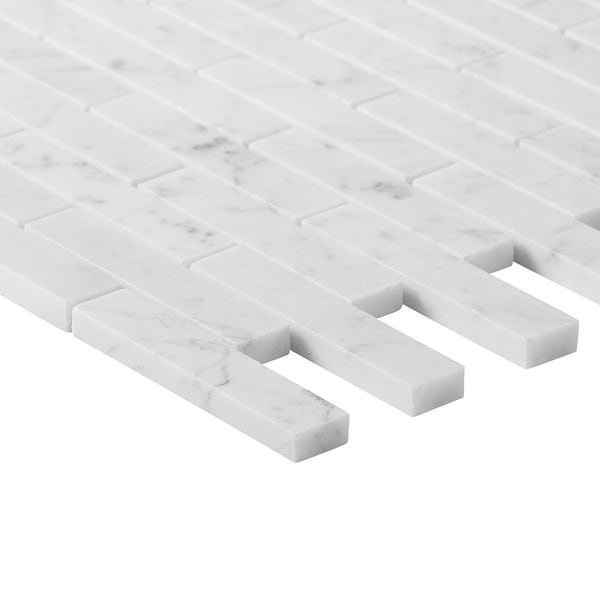 Bianco Carrara 1x4 Brick Polished Marble Mosaic Tile in White, View 8, open zoomed image