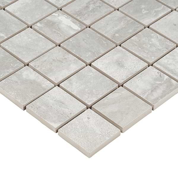 Basic Travertine Silver 2x2 Matte Porcelain Mosaic in Gray + Silver, View 8, open zoomed image