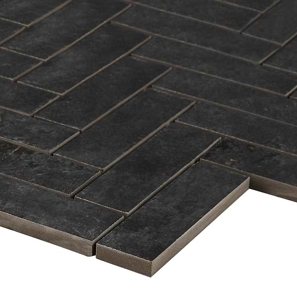 Portrait Black 1x4 Herringbone Matte Mosaic Tile in Black, View 8, open zoomed image