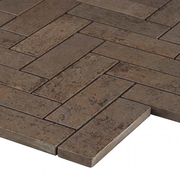 Portrait Copper 1x4 Herringbone Matte Mosaic Tile in Bronze, View 8, open zoomed image
