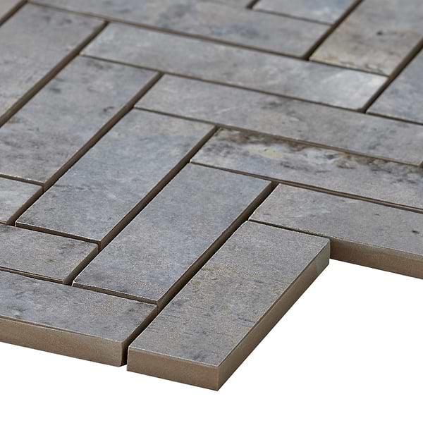 Portrait Ocean Blue 1x4 Herringbone Matte Mosaic Tile in Blue Gray, View 8, open zoomed image