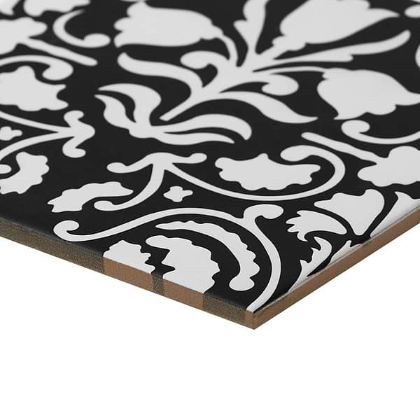 Elowynn Belle Midnight Black 8x8 Matte Porcelain Tile by Kravet in Black, White, View 8, open zoomed image