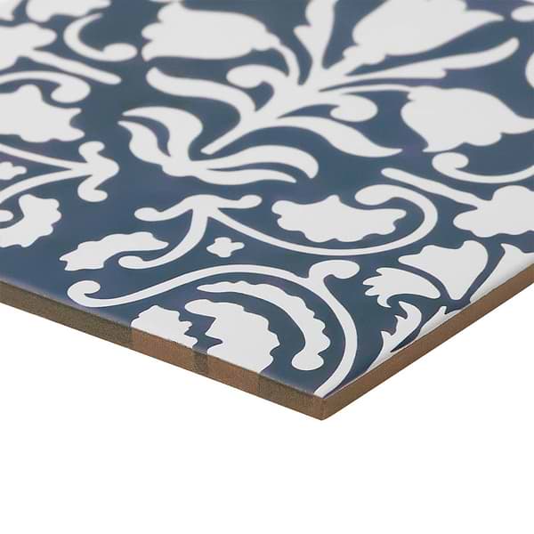 Elowynn Belle Marina Blue 8x8 Matte Porcelain Tile by Kravet in Blue, White, View 8, open zoomed image