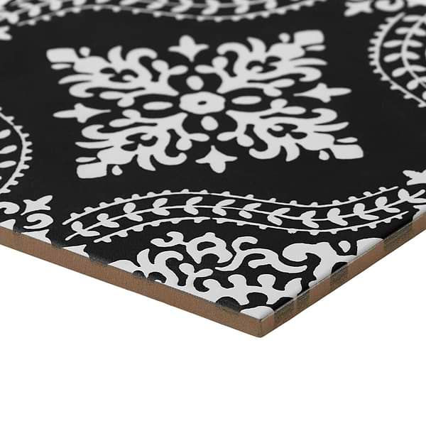 Elowynn Flora Midnight Black 8x8 Matte Porcelain Tile by Kravet in Black, White, View 8, open zoomed image