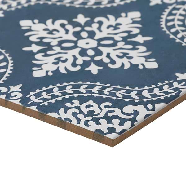 Elowynn Flora Marina Blue 8x8 Matte Porcelain Tile by Kravet in Blue, White, View 8, open zoomed image