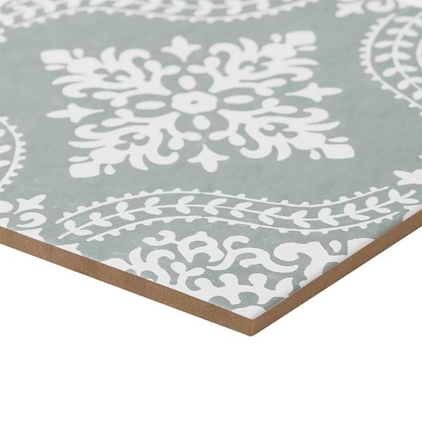 Elowynn Flora Seafoam Green 8x8 Matte Porcelain Tile by Kravet in Green, White, View 8, open zoomed image