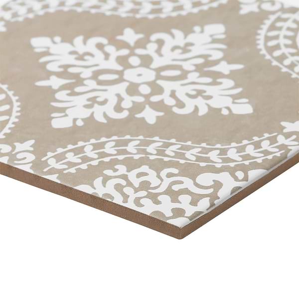 Elowynn Flora Sand Beige 8x8 Matte Porcelain Tile by Kravet in Beige & Cream, View 8, open zoomed image