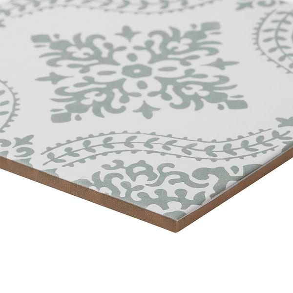 Elowynn Flora Salt White 8x8 Matte Porcelain Tile by Kravet in Green, White, View 8, open zoomed image