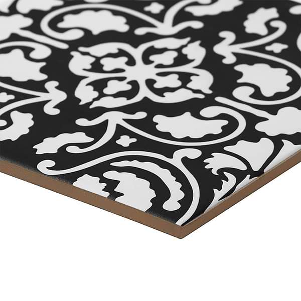 Elowynn Haven & Belle Midnight Black 8x8 Matte Porcelain Tile by Kravet in Green, White, View 8, open zoomed image