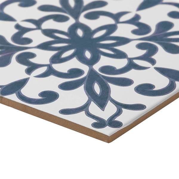 Elowynn Medallion Cove White 8x8 Matte Porcelain Tile by Kravet in Blue, White, View 8, open zoomed image
