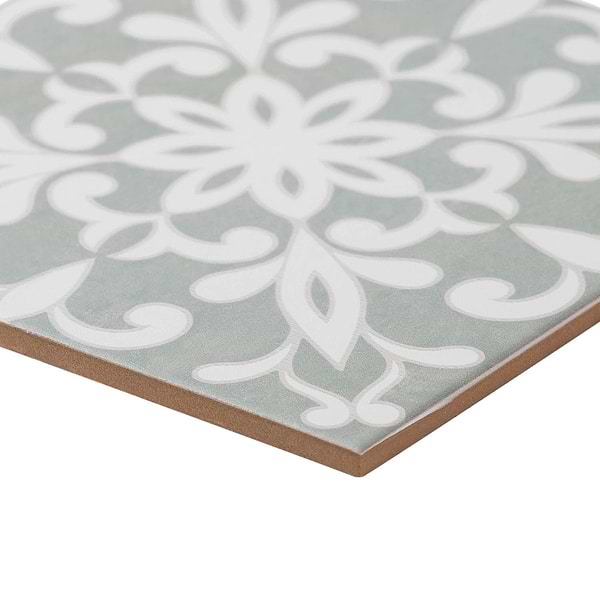 Elowynn Medallion Seafoam Green 8x8 Matte Porcelain Tile by Kravet in Green, White, View 8, open zoomed image